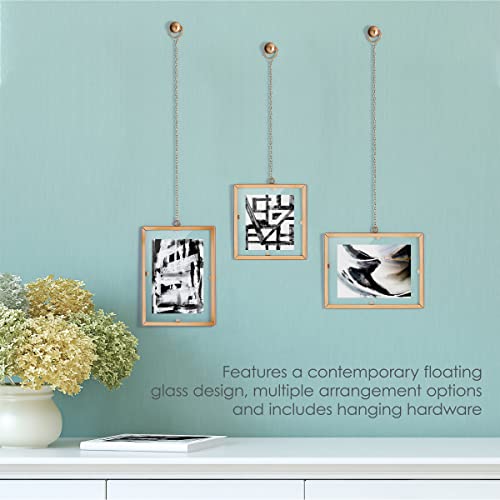 Melannco Hanging Metal Chain Retangular Floating Frames, Gold Finish, Includes Hanging Hardware, Set Of 3 #TOP3