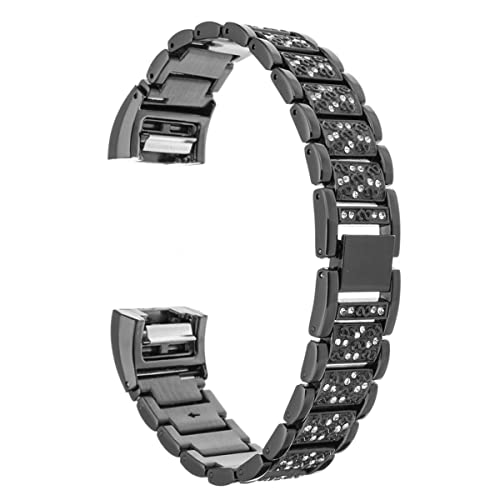 Bracelet de sangle de montre pour Fitbit Charge 2 en acier inoxydable strass noir et or