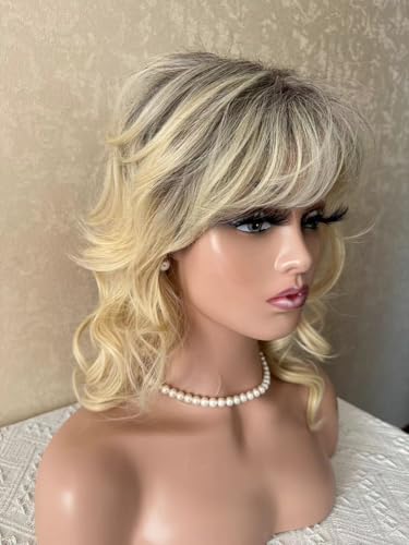 Image of Mid Length Shag Capless Wavy Layered Synthetic Hair Wigs Women Natural wig For Daily Use, Party, Halloween Wigs (Light Blonde)
