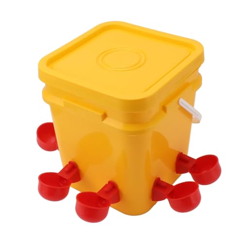 Automatic Chicken Waterer Cup Feeder Kit with 12L, Mounting Screws, Easy Installation for Goose Duck, No Overflow, Plastic Leakproof Design 12 Liters (Bucket + Red Bird Bowl +