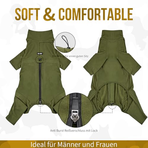 OneTigris Hund Onesie, FUZZBUD Einteiler für Große und Mittelgroße Hunde Weicher Warmer Dehnbarer Mehrzweck Hundepyjama für Haarausfall, Allergien, Anti-Lecken, Wundschutz - Grün L