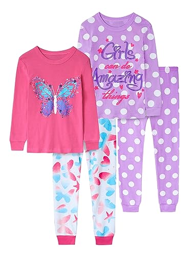 Girls 4-Piece Pajamas Cotton Christmas Pjs Set Kids Sleepwear