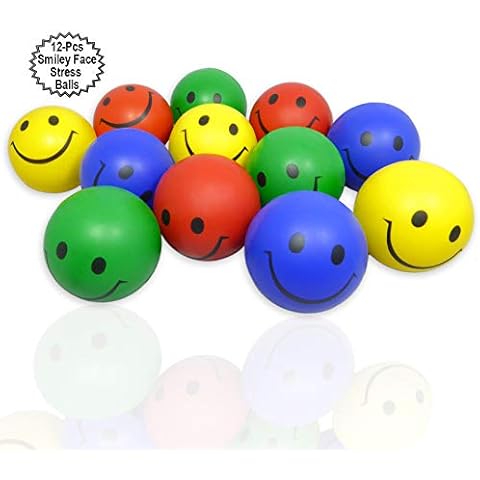 Stress Balls with Happy Face 12 Pcs | 2.5” Inch Colorful Balls with Smile | Therapy Squeeze Balls Smiling | Party Stress Balls with Smiling Face| Goodie Bag Balls | By Anapoliz Cover