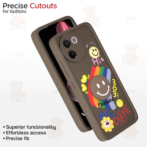 Image of Pikkme Back Cover for Vivo V30e 5G | Soft Silicone| Cute Rainbow Smile & 3D Cartoon Flower Design | Shockproof Raised Camera Protection Bumper Case (Brown)