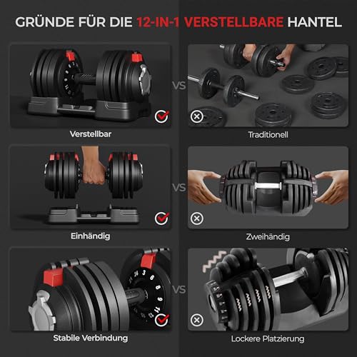 Yaheetech Verstellbare Hantel 12/16-in-1 Kurzhanteln 1,5 bis 18 kg/3 bis 24 kg/2 bis 40 kg Hantel Schnelleinstellung Gewichtsstufen Hanteln für Zuhause & Fitnessstudio – Bild 5