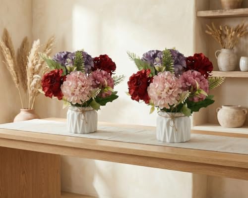 Image of Dekorly Artificial Lavender Plant in White Pot, 18cm - Realistic Faux Flower Arrangement for Home & Office Decor (Set of 1) (2, Dahlia)