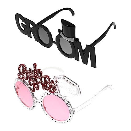 TEMPNAP 2 Piezas Gafas De Novia Novio Gafas De Sol De Novia Para Despedida De Soltera Vasos Decorativos De Halloween Apoyos De De Fotos De La Boda Gafas De Soltero El Plastico