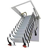 TECHTONGDA 9.8ft Attic Ceiling Pull Down Ladder, 12 Steps Folding Loft Stairs, Pulldown Attic Extension Stairs, 660LB Load Capacity, 31.5'x35.4' Opening Size, Carbon Steel Folding Ladder