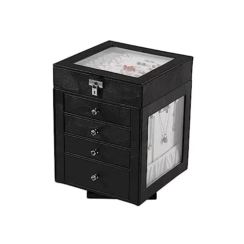 Boîte de bijoux grand format et organisateur rotatif 5 couches en cuir pour bague et collier