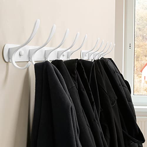 Skoloo Coat Rack Wall Mount - Modern, Metal Wall Coat Rack With 5 Hooks, Pack Of 2, Sturdy Wall Hook Rack Rail For Hanging Coat, Jacket, Clothes, Hat, White #TOP2