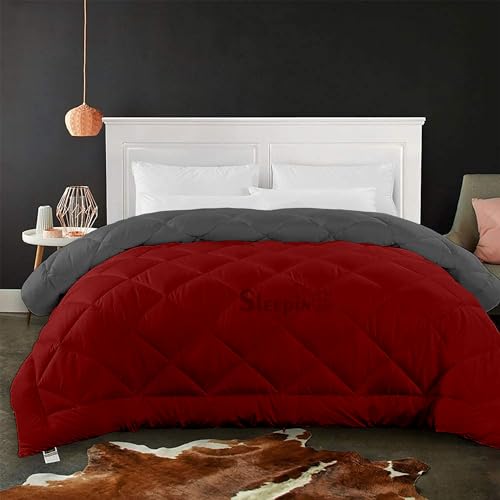 Image of 600 GSM Heavy Winter Double Bed Comforter | Microfiber, Breathable, Reversible,Soft, Lightweight & Machine Washable Comforter for Double Bed 90x100 Inch - BurgundyDark Grey
