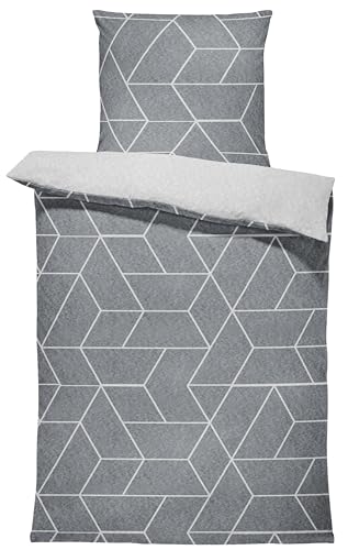 one-home Winter Bettwäsche Thermo Fleece Kuschelig Warme Bettbezüge Flauschig Warm Weich, Größe:2 teilig 135x200 cm, Farbe:Geometrisch grau