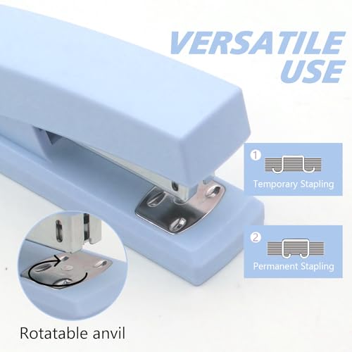 2 Pack Blue Office Staplers, 25-Sheet Capacity with 4000 Staples and 2 Staple Removers, Desktop Stapler, Blue Office Supplies for Students and Office Clerks