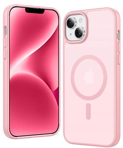 Image of FNTCASE for iPhone 14 Plus Case: Matte Magnetic Phone Cases Compatible with Magsafe Slim Anti Yellowing Military Grade Drop Protection Rugged Protective Translucent Cell Phone Cover (C-Pink)