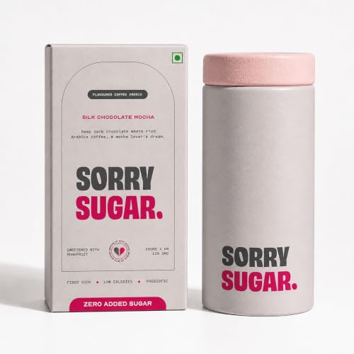 Image of Sorry Sugar Flavoured Instant Coffee Premix Sachets | 39kcal Per Serving, Prebiotic & Gut Friendly | Sweetened with Monk Fruit | Silk Chocolate Mocha - Pack of 6 (20g Each) with Free Utility Box