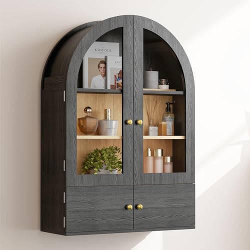 EAG Arched Wall Cabinet, Bathroom Medicine Cabinet with Glass Doors