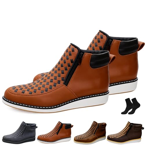 Zenfaze Handcrafted Western Cowboy Boots, Men's Square Toe Leather Hand-woven Cowboy Double Side Zipper Petatillo Boot