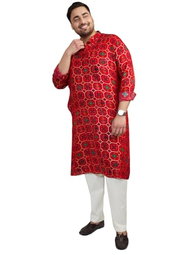 Pyjama pour homme VASTRAMAY rouge en viscose imprimé feuille d'or pour mariage taille 7XL