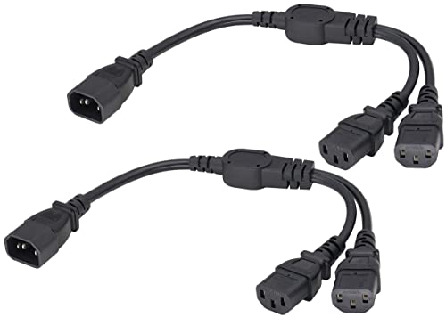 AAOTOKK(2Unidades) Enchufe de Derivación C13 y al Cable de Extensión de Corriente Alterna C14 para Monitores y Escáneres de HDTV led,Cable de Enchufe de Computadora(0,4m/1,3Pie)(C14 a 2xC13)