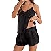 Ensemble Pyjama Femme Satin Court Dentelle 2 Pièce Cami Chemise de Pyjama Chic été Caraco Satin en Soie Short Dentelle 2 Pièce Court Mignon Doux Bas de Pyjamas Pyjashort Nuisette Lingerie Nuit Femme
