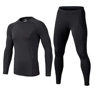 BUYKUD Men’s Long Sleeve Base Layer Compression Athletic Underwear Shirt Tights Top & Bottom Set