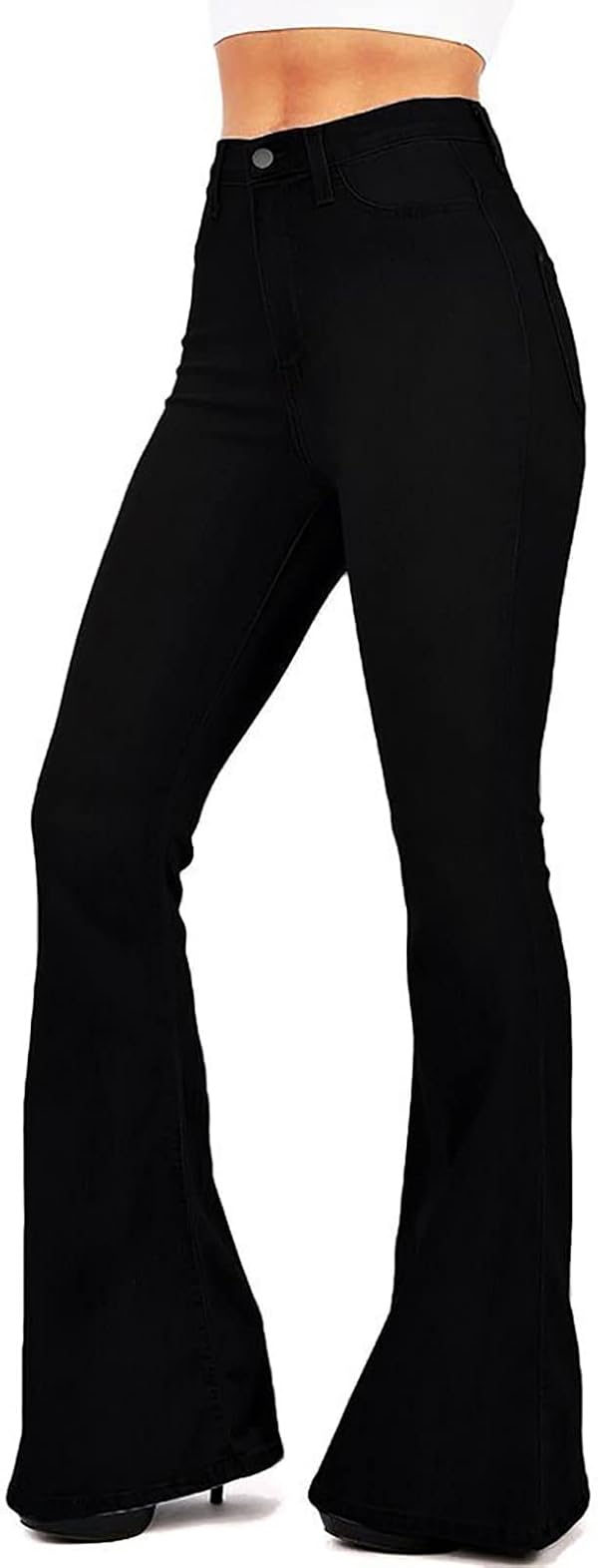 BISUAL Women's Black Bell Bottom Jeans for Women High Waisted Flare Jeans Womens Ripped Stretchy Bell Bottoms Pants (Black US 10) by BISUAL - Used condition - Image 3