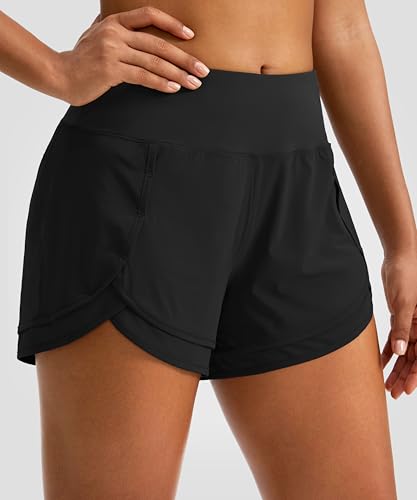 Soothfeel Women's Running Shorts High Waisted Quick-Dry 3 Inch Gym Workout Athletic Shorts for Women Zipper Pocket