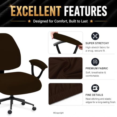 Image of DIVA EN CAMINO DEC Office Chair Covers - Universal Stretch Computer Chair Slipcover - 180GSM Washable Rotating Backrest Coverings & Cushion Protectors & Armrest Covers for Dogs, Cats, Pets, Brown