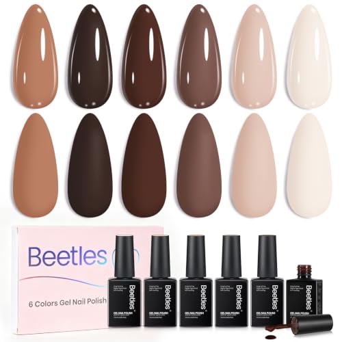 Image of Beetles Brown Gel Polish Set - Cocoa Cashmere, 6 Colors Chocolate Brown Gel Nail Polish Set, Soak Off UV LED Fall Nails Art, Long-Lasting Manicure Salon DIY Home Holiday Nails Art