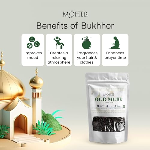 Image of Moheb Bukhur 25 Gram Arabic Fragrance Pouch | Long Lasting & Non-Toxic Bakhoor for Home, Office, Temple, Mosque | Use with Charcoal (Oud Musk)
