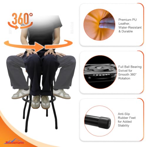 Image of Ruedamann 29 inch H Swivel Bar Stool, Orange Leatherette Padded Seat