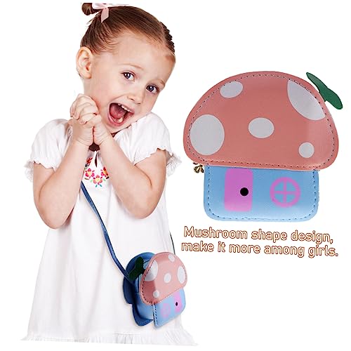 1Pc Light Blue Mushroom Coin Bag Cute Cartoon Change Purse for Boys Shoulder Bag for Storing Coins Snacks Durable PU Material4
