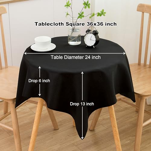Image of sancua Small Square Tablecloth 36 x 36 Inch Black, Stain and Wrinkle Resistant Washable Polyester Table Cloth for Dining Buffet Party Decorative Fabric Table Cover for Nightstand End Bedside Tables