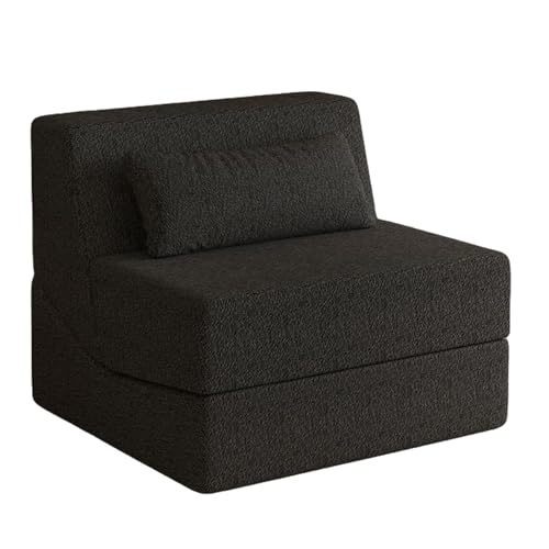 JSWHYBD Sofá Cama Extraíble Y Lavable Sofá Pequeño Plegable de Doble Uso Tejido Vellón Cordero Y Esponja de Alta Elasticidad Ideal para Dormitorio Sala de Estar Y Oficina(Black)