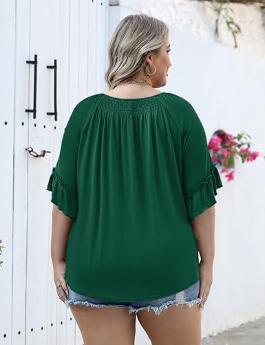 Image of Micoson Womens Plus Size Tops 3 /4 Ruffle Sleeve Crewneck Pleated Shirts