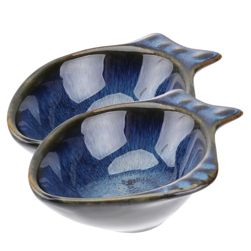 HOLIDYOYO Ceramic Seasoning Dishes 2pcs Fish Shape Plates Perfect for