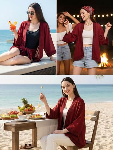 Image of KE KANHA EXPORTS Shrugs for Women Stylish | Cover up on Jeans Tops for Women | Western Beach Outfits | Summer Clothes | Kimono FREE Scrunchie Included