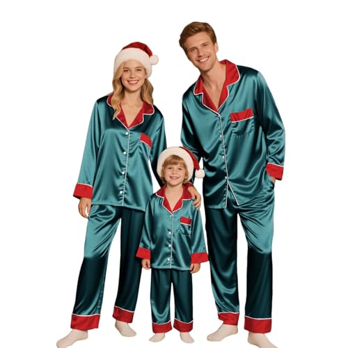 Family Christmas Pajamas Matching Sets 2025 Silk Satin Xmas Pjs Soft Christmas Sleepwear Holiday Nightwear for Family