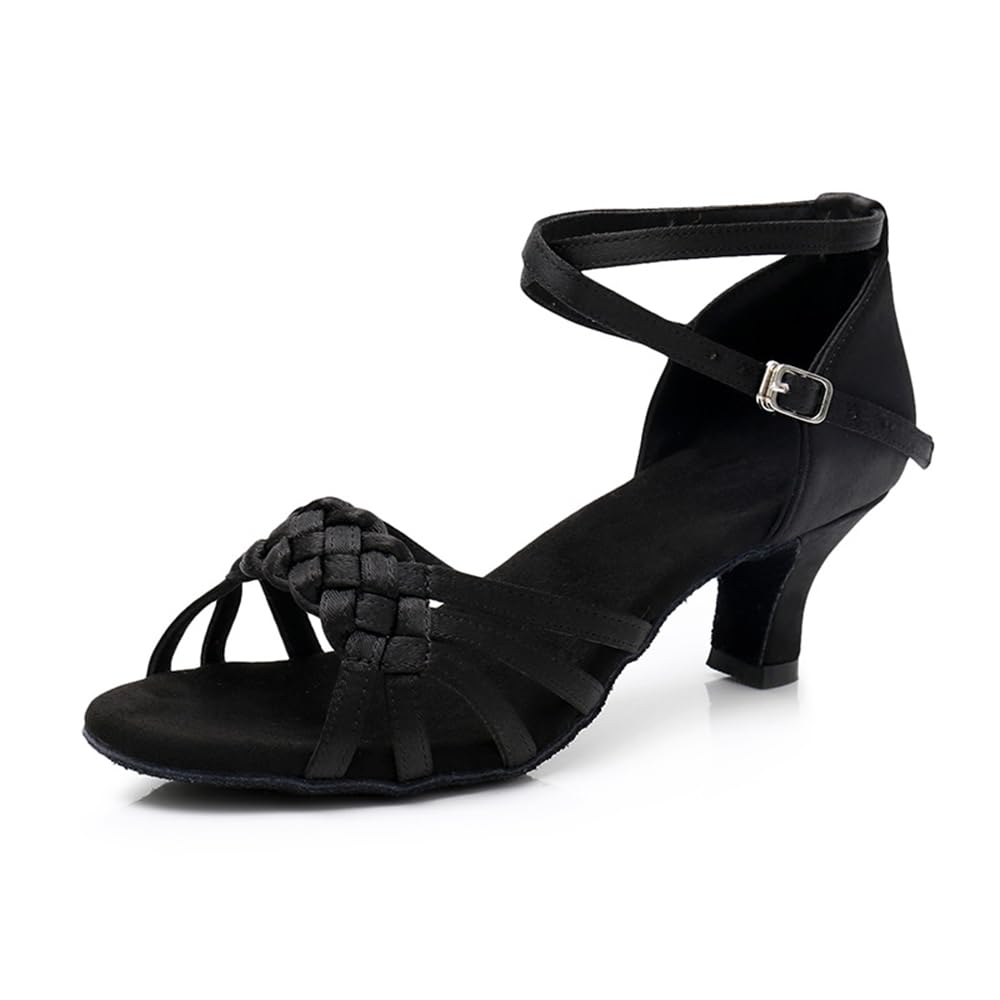 MSMAX Latin Dance Shoes Mid Heel Jazz Ballroom Dancing Sandals for Women Black 10 M US Women