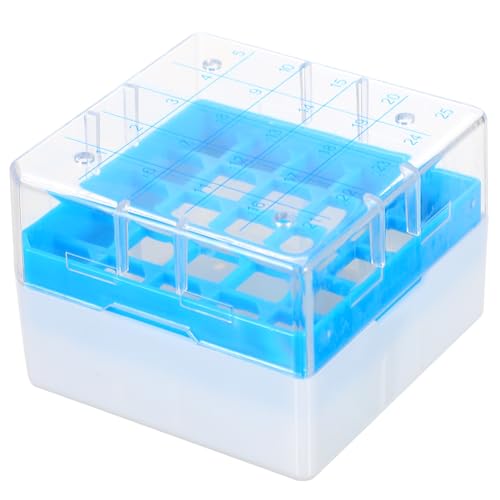 CIYODO Caja de Almacenamiento de 25 Rejillas para Tubos Criogénicos en PC Orificios de Drenaje y Ventilación para Congeladores Mecánicos y Nitrógeno Líquido