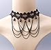 Black Elegant Fabric Handmade Tassel Beads Resin Choker Bib Pendant Lace Necklace X68K03