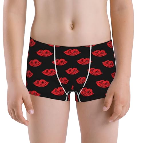 Boys' Cotton Boxer Brief Soft Underwear-Red Beautiful Lips
