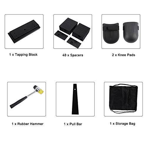 Artilife Laminate Wood Flooring Installation Kit with Ruber Hammer, 40Pcs Spacers, Heavy Duty Pull Bar, Tapping Block and 2 Knee Pads Tools Kit