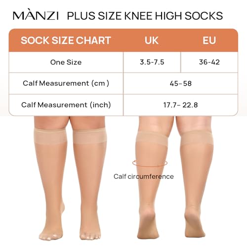 MANZI 10 Paare Kniestrümpfe Damen Große Größen Transparent Nylonstrümpfe Feinkniestrümpfe 15 Denier Natur,36-42