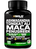 Ashwagandha 5000mg + Tongkat Ali 1000mg + Maca Root 5000mg + Fenugreek 3000mg Supplement | Black + Red + Yellow Maca Root Extract & Fenugreek Herbal Supplements for Men & Women - Made in USA