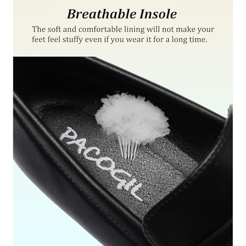 Women's Leather Chunky Heel Loafer Pumps Closed Round Toe Slip On Mid Heel Penny Loafers Office Business Work Dress Shoes3