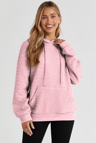 Image of SHEWIN Women Fall Waffle Hoodies Pullover Tops Hooded Sweatshirt