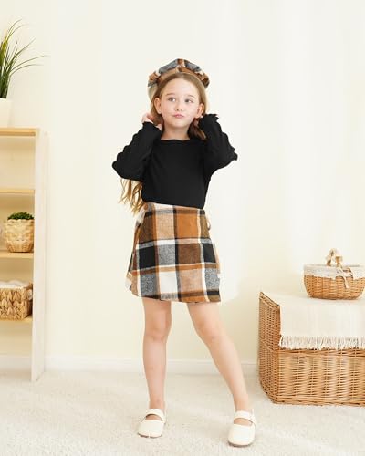 Image of Toddler Girl Clothes Outfit Shirt Top Plaid Mini Skirt Outfits Set Little Girl Dresses Kids Clothes for Girls 18M-8T