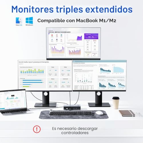 Dock DisplayLink USB C para solucionar la falta de puertos y conectar pantallas triples 4