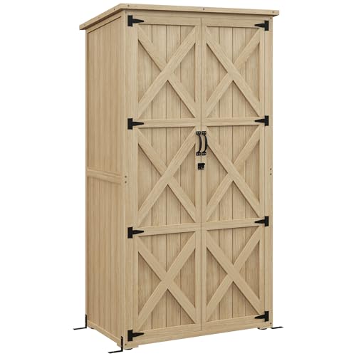 Outsunny Armoire de Jardin abri Jardin Remise pour Outils sur Pied 90L x 54,5l x 161/168,5H cm 2 étagères Toit bitumé étanche Bois pin Autoclave, Naturel